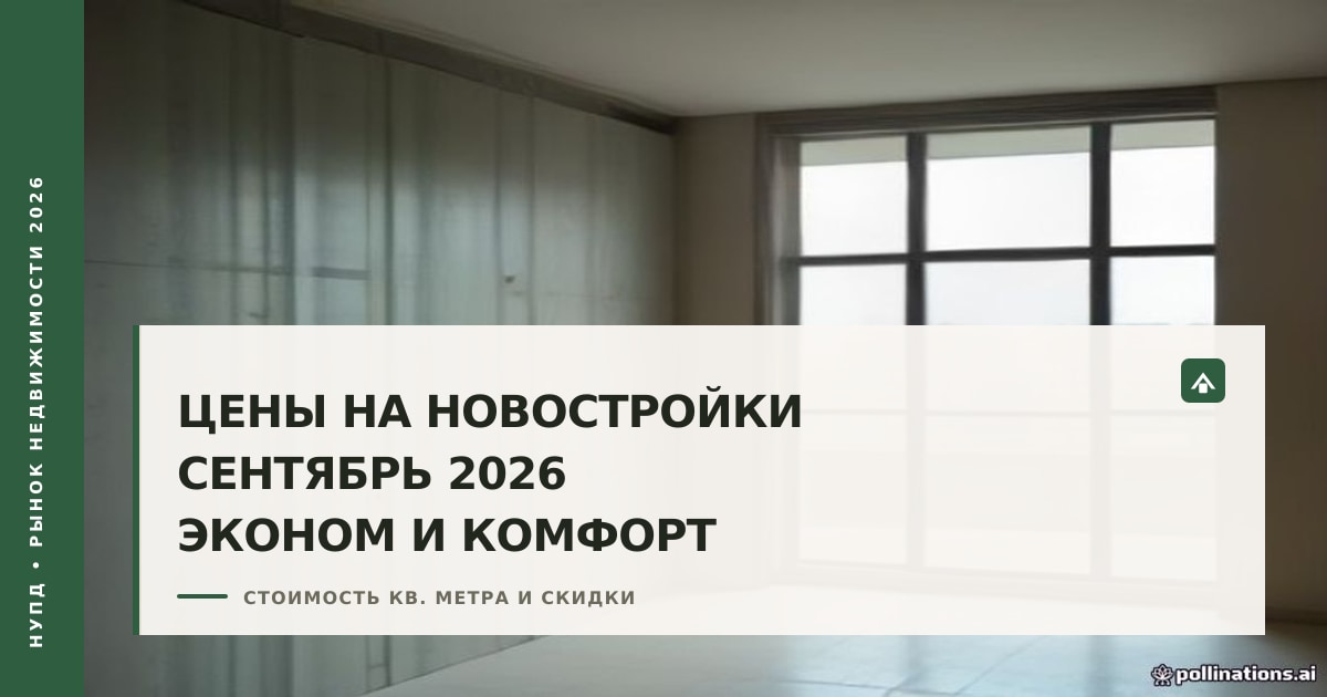 Обложка статьи о ценах на квартиры в новостройках в сентябре 2026: архитектура современного жилого комплекса комфорт-класса