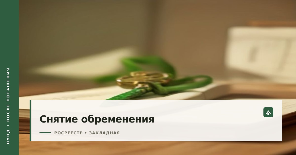 Обложка статьи о снятии обременения: ключ с зелёной биркой на папках