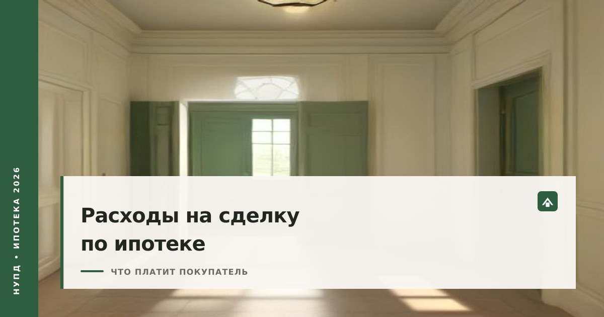Обложка статьи о расходах на сделку по ипотеке: прихожая квартиры с зелёной дверью, куда сделка приводит за ключами