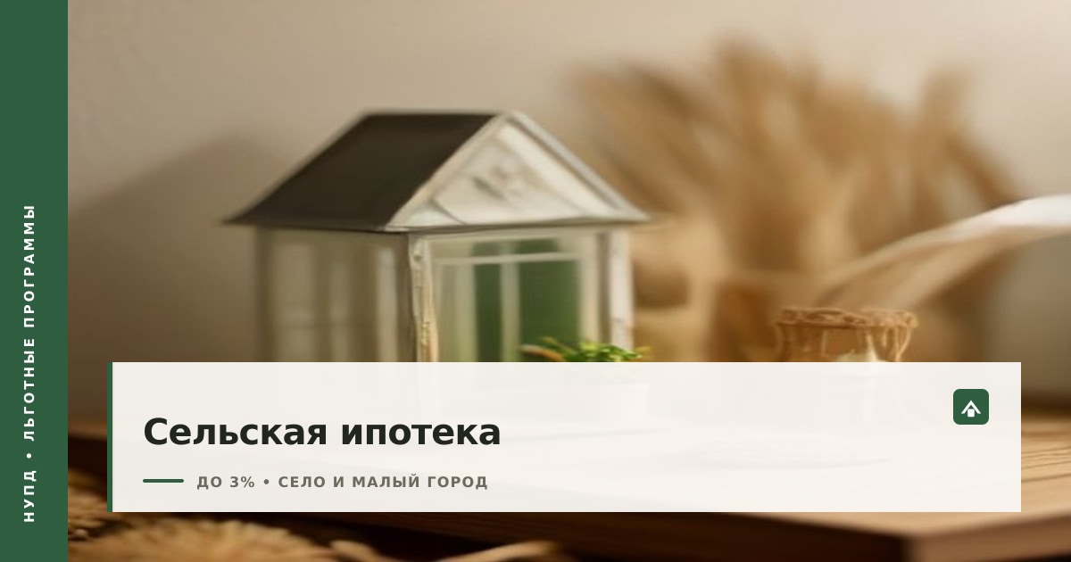 Обложка статьи о сельской ипотеке: белый дом-диорама и колосья пшеницы